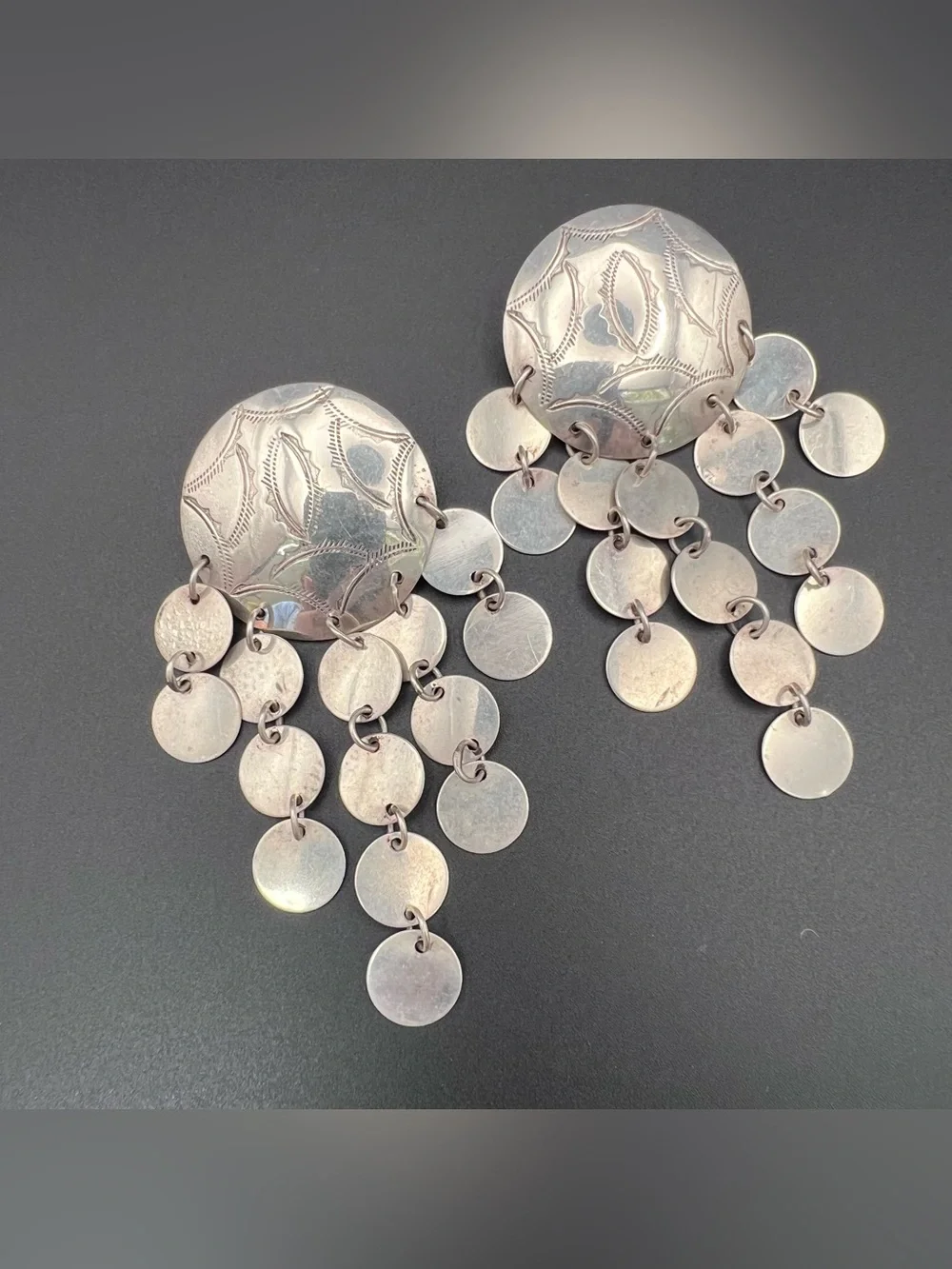 Native American Concho Disc Fringe Earrings